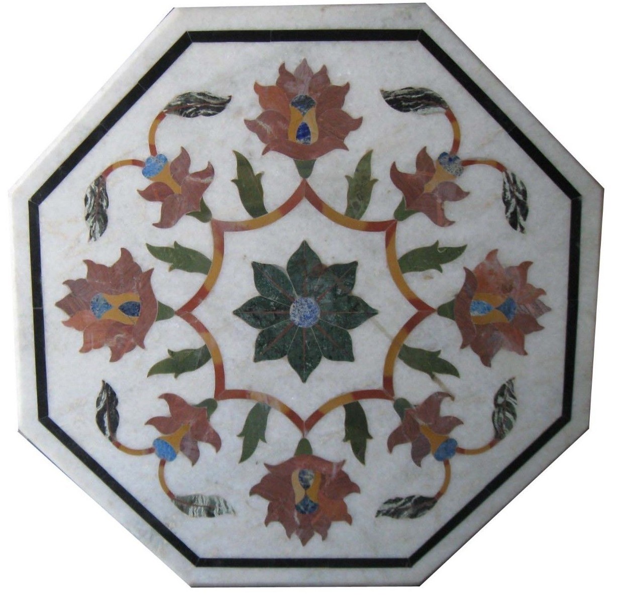 24-inch Handmade Marble Mosaic Coffee Table Top with Marquetry Inlay Art