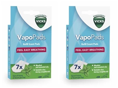 2 x Vicks MENTHOL Vapo Pads Scent Pads 14 Refills for Blocked Nose Cold Relief