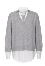 Brochu Walker Cashmere Wool Looker Layered V-Neck Vail Gray Melange sz L