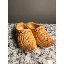 Hand Carved Wooden Clogs Miniatures Pair Folk Art Decorative Shoes