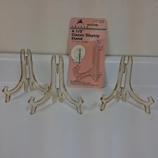 (4) Vintage Tripar Clear Plate Display Stands 4.5” Acrylic Easel Holders MCM