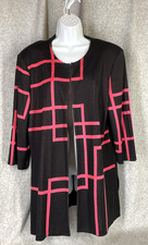 New Exclusively Misook Longer Black Knit Jacket with Coral Line Pattern XL