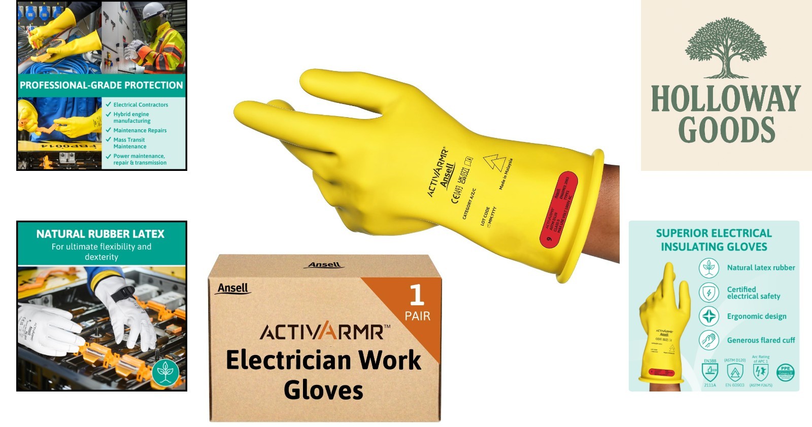 ActivArmr Electrician Gloves – Class 0 1000V Insulated Latex, Waterproof, Yellow
