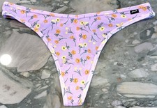 NEW Victoria Secret PINK Ribbed Cotton Thong Panty - Purple Petal Floral - XL