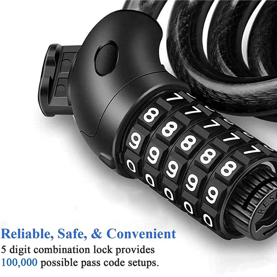 5-Digit Heavy Duty Combination Password Bike Lock Cable Bicycle Anti Theft Lock - Image 2 of 4
