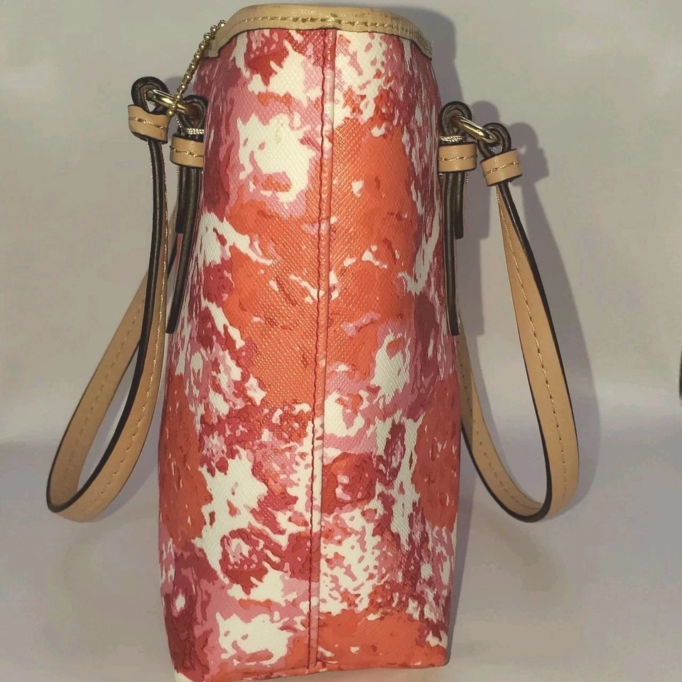 Mini Bolso de Mano Coach Peyton Floral Cora Pequeño o Bolso de Noche Rosa Rojo Coral y Blanco Foto 4 de 4