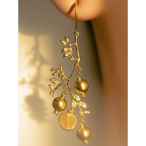 Authentic Gold plated pomegranate drop earrings chinese style new chinese fashion 1 pair