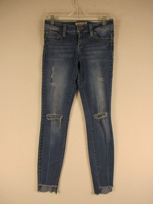 YMI WannBettaButt Jeans Womens 7 Skinny Distressed Ripped Frayed Hem Blue Ankle