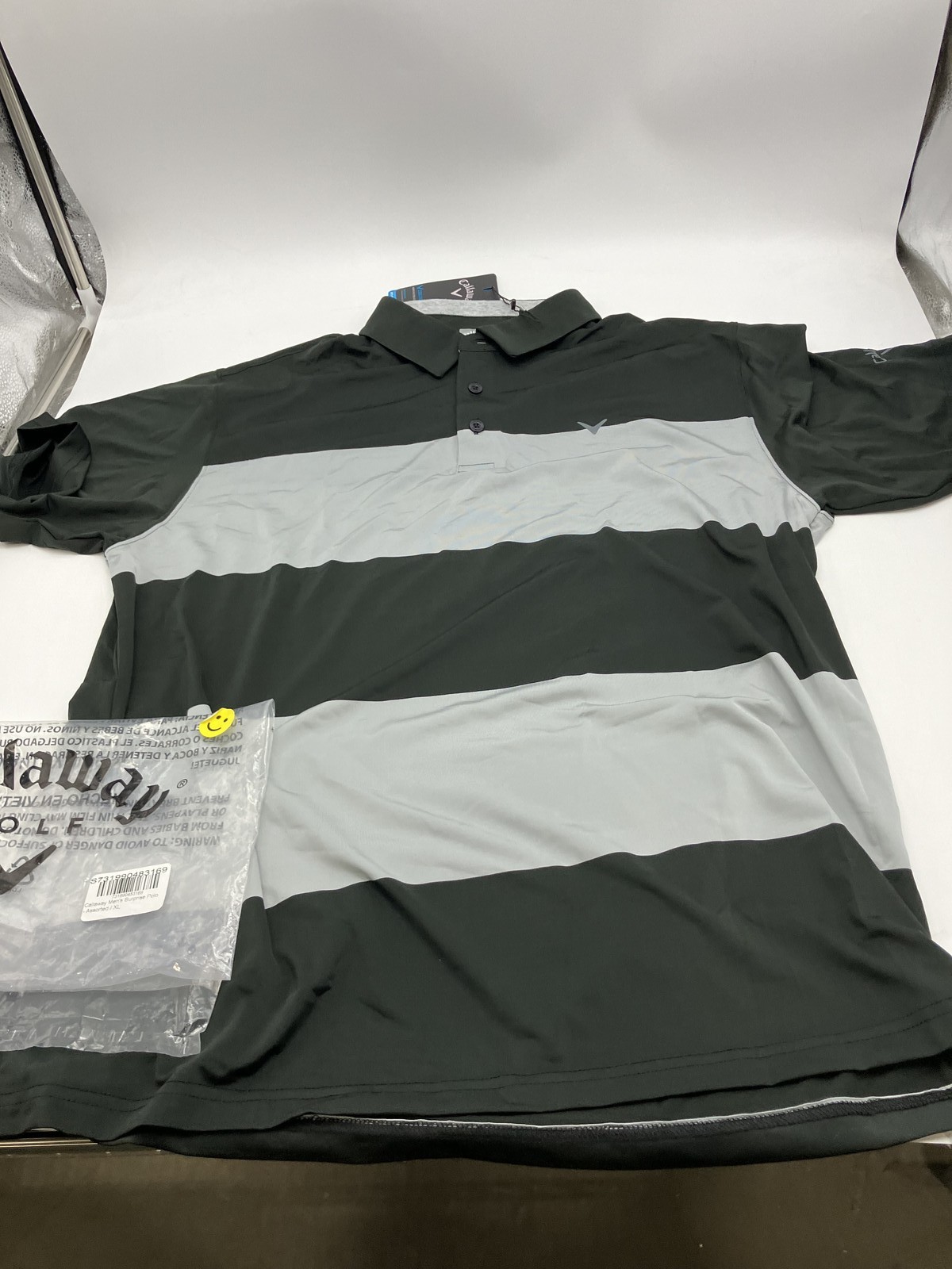 МУЖСКОЕ ПОЛО CALLAWAY MENS SURPRISE POLO - РАЗМЕР МУЖСКОЙ XL - В ЧЕРНУЮСЕРУЮ ПОЛОСКУ 8190₽