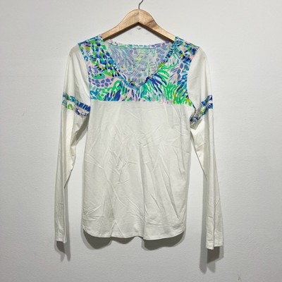 NEW Lilly Pulitzer Amara Cotton Stretch Long Sleeve Tee Shirt Shell Of A Party M