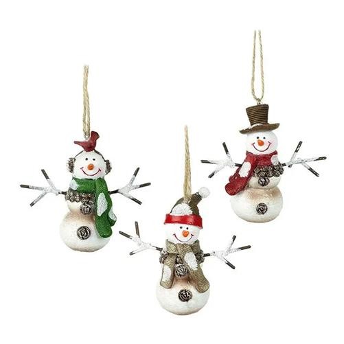Hanging Snowmen With Hats & Earmuffs 6cm - 3 Assorted 1 Sent