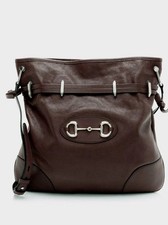 Gucci 1955 Morsetto Glazed Calfskin Leather Horsebit Drawstring Bag - New