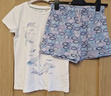 Fatface Girls Short Pyjamas Glittery Seaside print Blue 11/12 Yrs