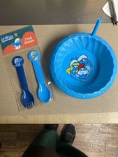 The Smurfs 2 Pack Utensils  Sippy Bowl - The Smurfs 2 Pack Fork  Spoon Set New