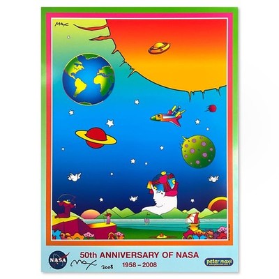 Peter Max NASA 50th Anniversary Hand Signiert Pop Art Psychedelisch Poster