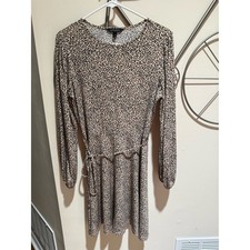 Banana Republic Long Sleeve Leopard Print Dress - Beige Size M Tie Waist