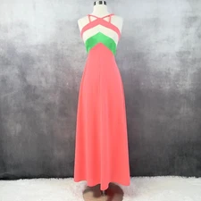 Vintage 70s Halter Maxi Dress Size Small Colorblock Disco Mod Summer Handmade
