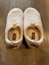 UGG Womens Plushy Slipper Natural/Chestnut Adjustable Cord Logo Womens Size 7