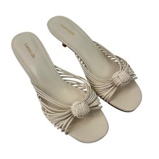 Larroude Valerie Cream Leather Knotted Strappy Kitten Heel Slides Sandals 9.5