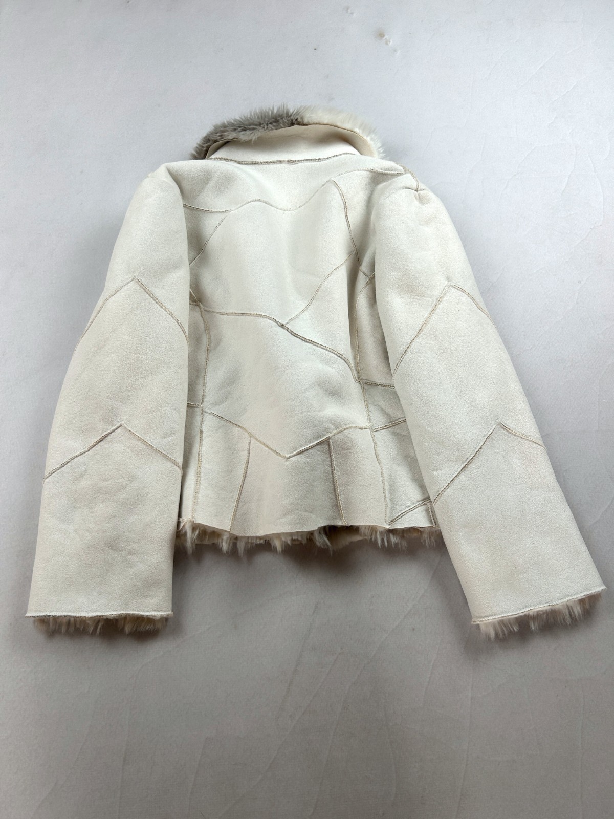 Cream Shearling Jacket Cropped Vintage 2000s Soft Fur Minimal Cozy Rare Style image 6