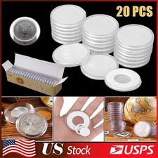 20PCS 46mm Clear Coin Storage Box Round Plastic Case Capsules Container Holder