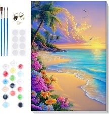 Bowetile Framed Paint by Numbers Sea for Adults 8x12 inches, Landscape, sea