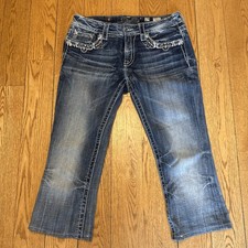 Miss Me Jeans Signature Boot Embroidered Pockets Size 29 Low Rise Blue Denim