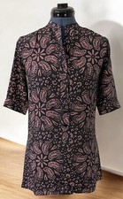 Image of Tucker Women's Silk Floral Paisley Henley Tunic Mauve Gray Green Short Sleeve P