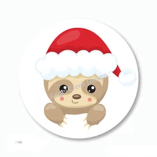 Santa Sloth Christmas Favors Scrapbook Stickers Envelope Seals Holiday Labels