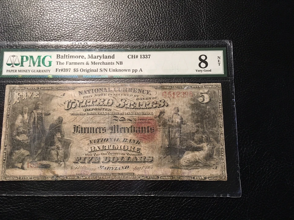 National Bank Note Baltimore Maryland PMG8 VG Net 1 Of 2 1865 5.00 Notes Known - Image 2 of 4