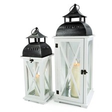 Holz Laterne 2er Set Windlicht Metall Kerze Deko