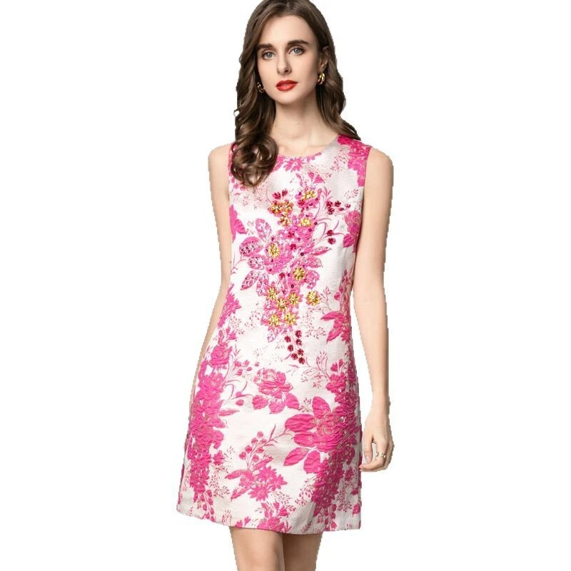 VETEMENTS Abito gilet corto senza maniche con stampa jacquard perline fatto a mano Occidente