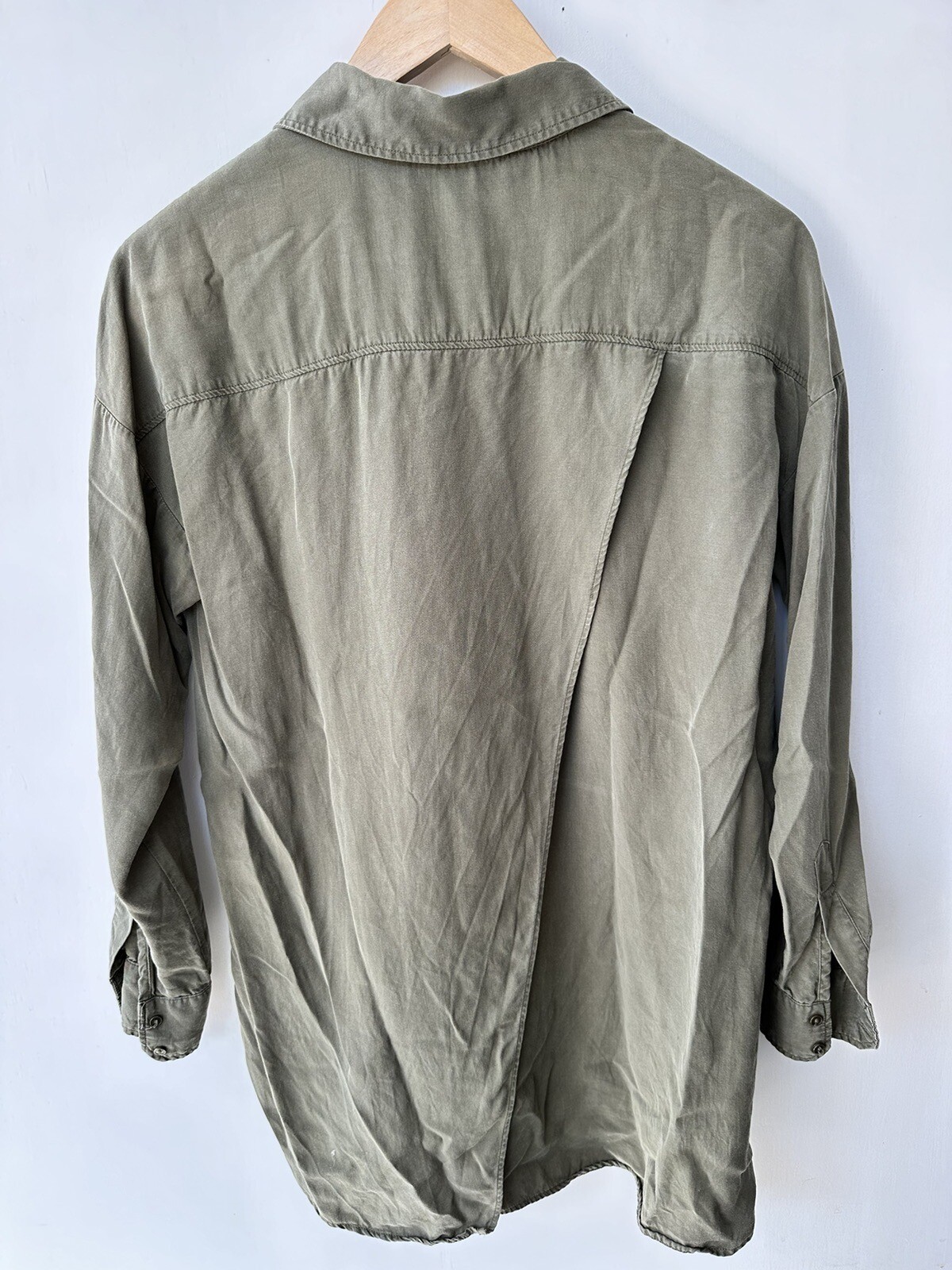 Zara Olive Green Button Down Split Back Shirt Wom… - image 3