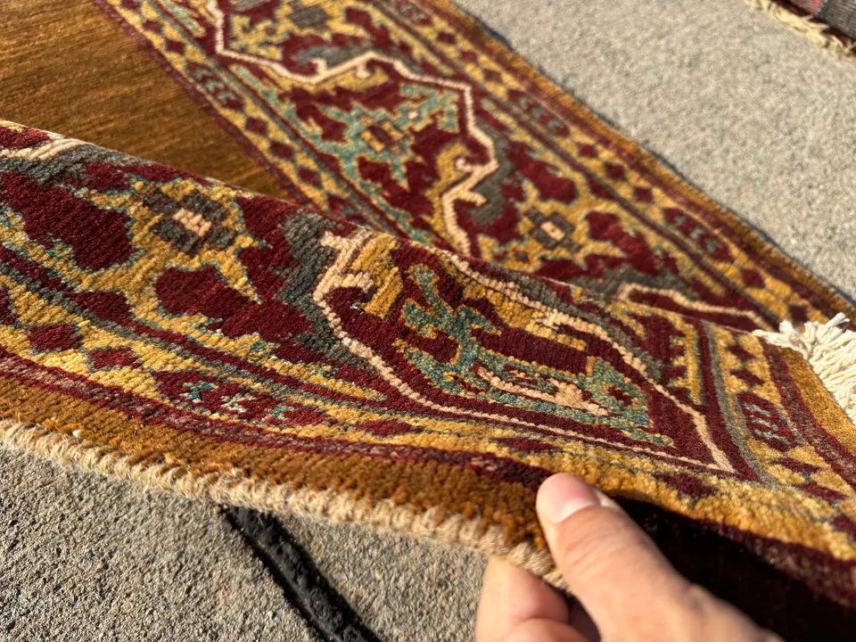 ALFOMBRA CORREDOR VINTAGE 2x8 oriental HECHA A MANO antigua tejida a mano marrón cachemir camello Foto 4 de 4