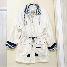Vtg Current-seen White Nautical Trench Jacket Women Size S