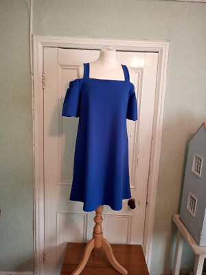 New Look Royal Blue Cold Shoulder Short Flutter Sleeve Mini Dress Size 10  Vgc | eBay UK