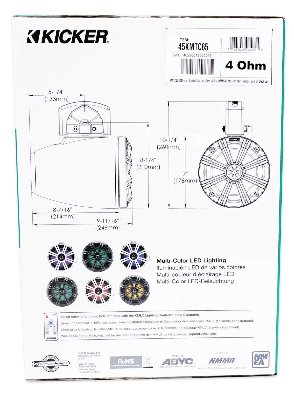 Пара динамиков KICKER 45KMTC65 65 390 Вт для морской вейкборда со светодиодами KMTC65