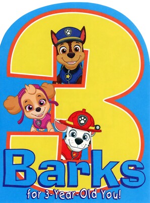 PAW Patrol HAPPY 3RD BIRTHDAY Card FOR YEAR OLD, Barks Dogs by