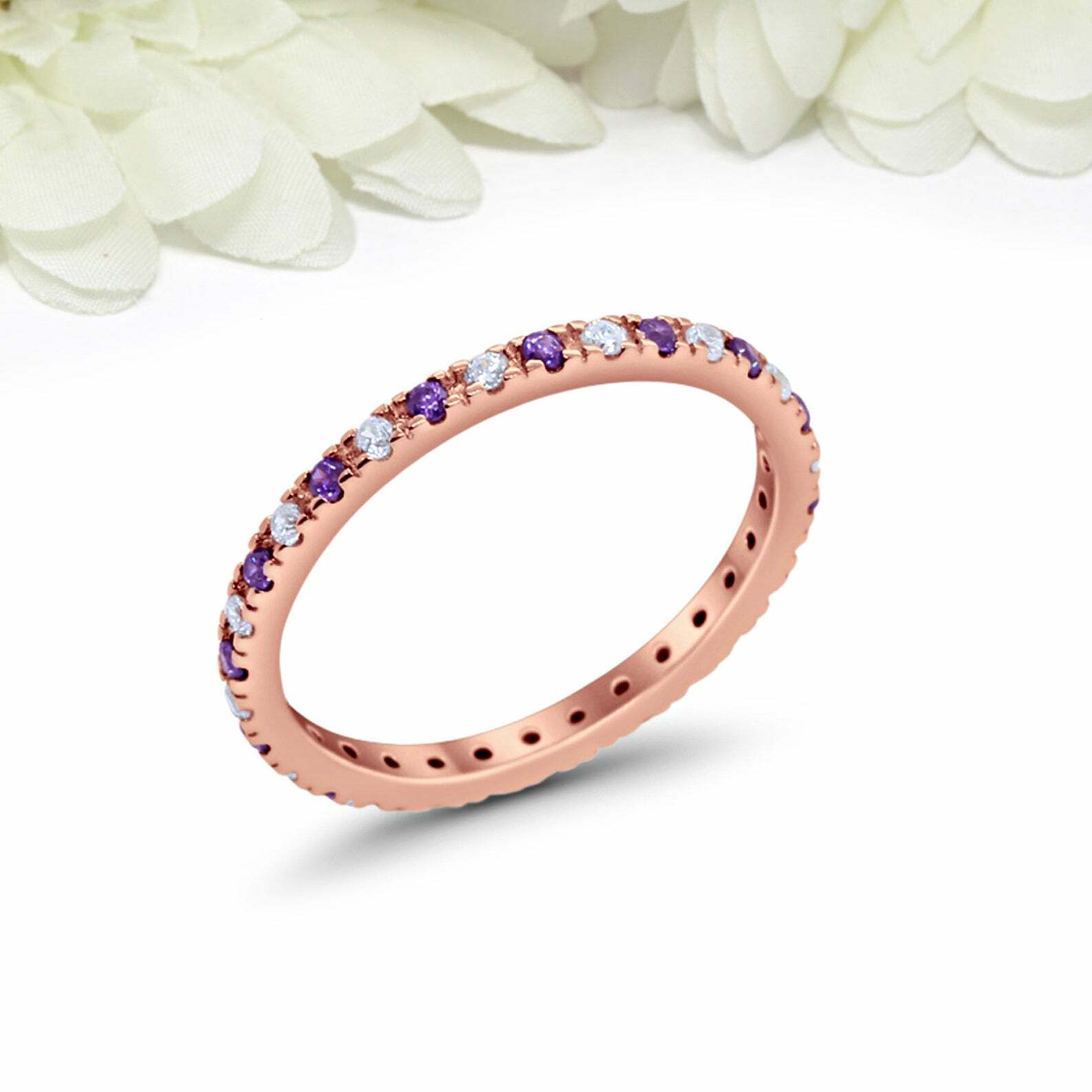 Natural Amethyst Diamond Eternity Band Ring in Gold-Plated Silver for a Stunning Statement Piece