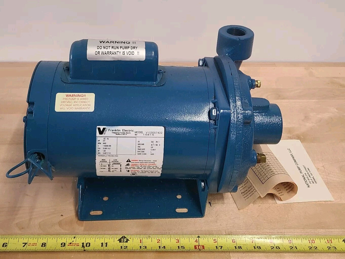 Unitra EC-071 EC Cast Iron Centrifugal Pumps, 3/4 Hp. 115/230 V, 1 Ph 3850 RPM