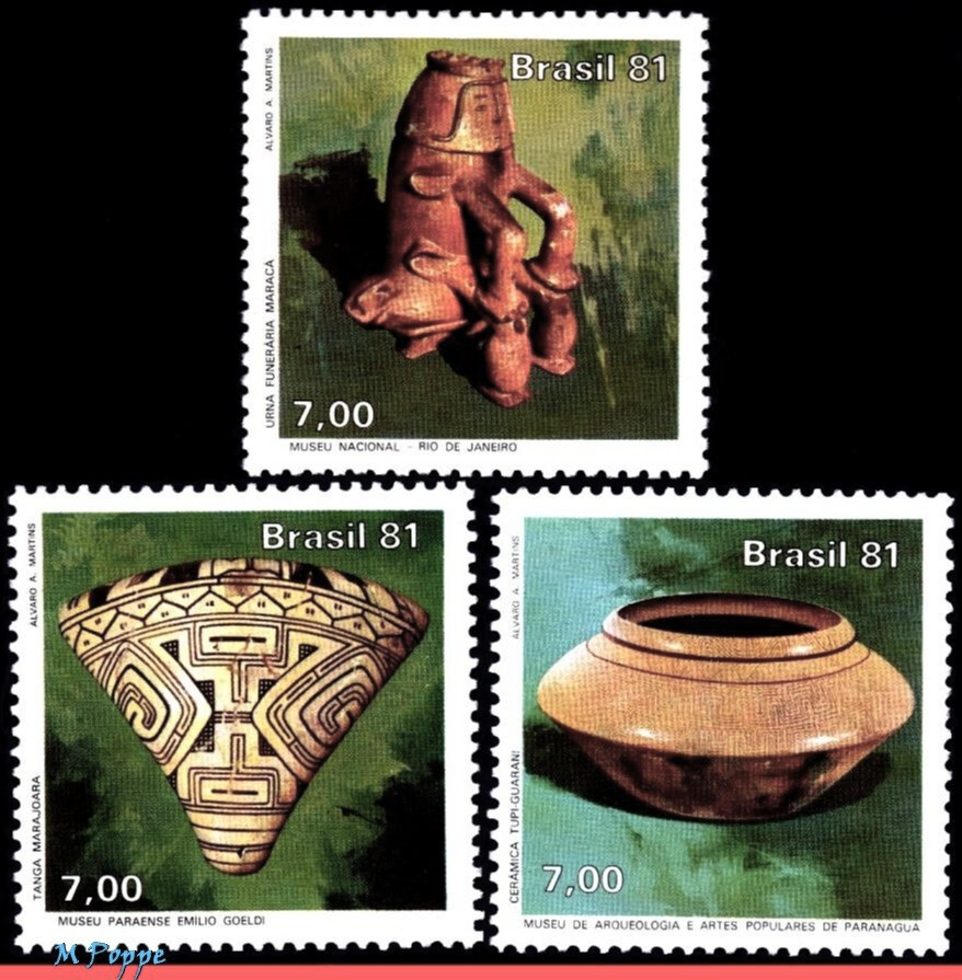 1736-38 BRAZIL 1981 INDIGENOUS ART, CERAMIC, ARCHAEOLOGY, MI# 1470-72, SET MNH