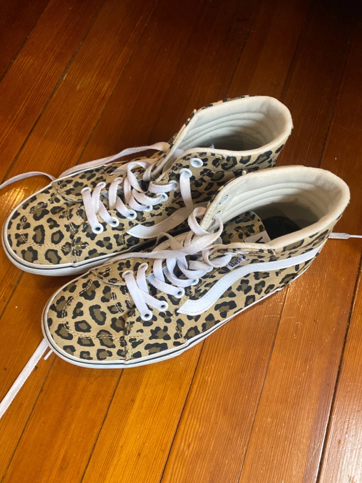 VANS Hi Zapatos Para Mujer 8 Guepardo Estampado Leopardo Tenis Parte Superior Alta Lona Foto 3 de 4