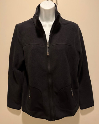 GREEN TEA Womens LARGE Micro Fleece Full Zip Jacket Coat Charcoal/Black NWOT