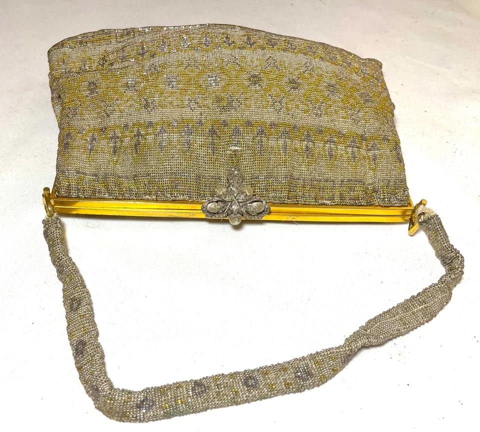 Bolsa de mão antiga feita à mão micro metal com miçangas joias mosaico latão bolsa clutch - Imagem 4 de 4