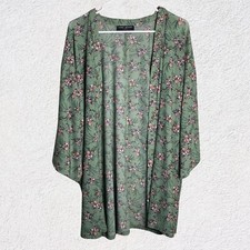Lane Bryant 18/20 Open Front Cover Green Floral Kimono Tradwife Cottage Layering