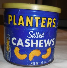 12 oz ad Planters Salted Cashews Tin Can EMPTY Mr Peanut Guy vtg ad