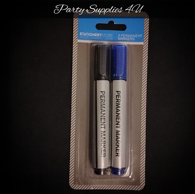 2pk Black & Blue Permanent Markers/Office/School/Art/Stationery/Thick/Waterproof