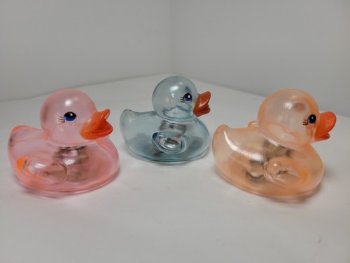 4 Multi Colored Clear Rubber Ducks Yellow Color Mom & 3 babies Orange Blue Pink - Picture 5 of 12