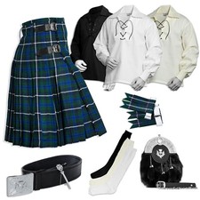 Blue Douglas Tartan Kilt Set 08 Pieces Kilt Accessories for Men, Scottish Outfit