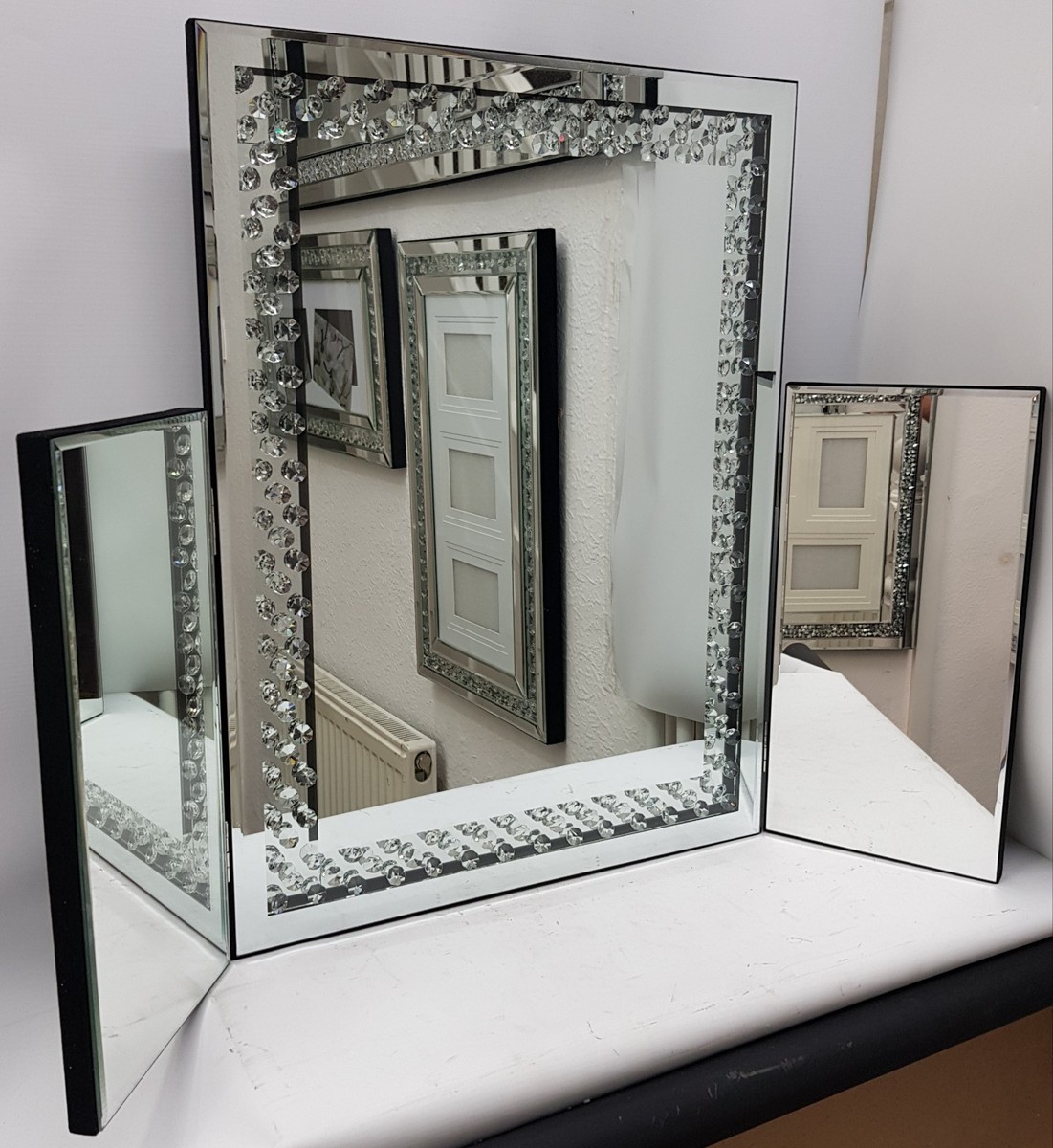 Silver Dressing Table Mirror Floating Crystal Effect Elegant Bling | eBay
